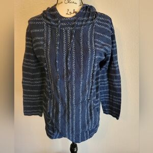 J. Jill PureJill Indigo Blue Dot Stripe Hooded Lightweight Cotton Pullover Med.
